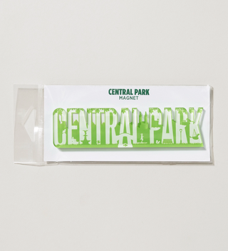 Green 'Central Park' magnet in its packaging with the text 'Central Park Magnet' on the top.