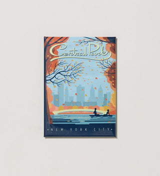 Central Park Travel magnet with a fall scene and New York City skyline