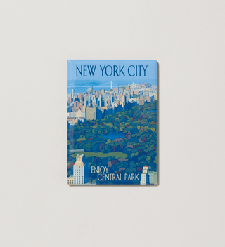 Central Park Travel magnet with an aerial view of Central Park and New York City