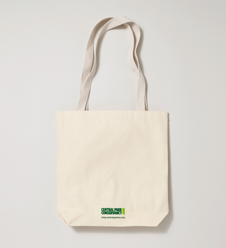 Back view of a beige tote bag with the Central Park Conservancy logo at the bottom.