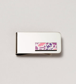 Close-up of pink and purple leaf design money clip