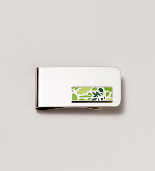 Close-up of green leaf design money clip