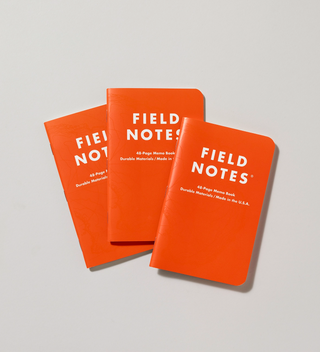 Set of three waterproof and tearproof field notes notebooks, spread out