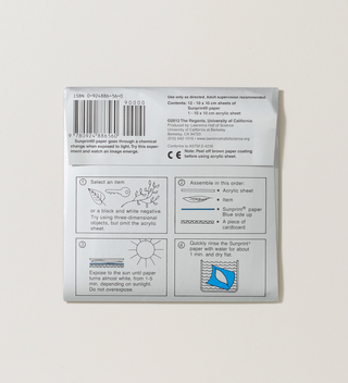 Back view of packaged sunprint kit, with instructions