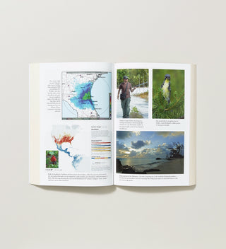 an open book with a map of bird migrations and photographs of birds and natural habitats