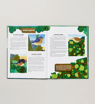 an open book with illustrations of three birds and the header text 'Edge Habitat'