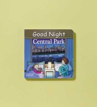 Cover of the Good Night Central Park children's book with an illustration of children in bed