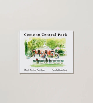 a book with the Central Park Carousel on the cover and the text  'Come to Central Park' on a grey background