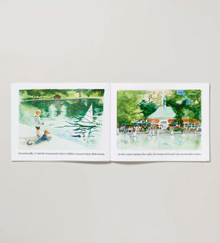 an open book with watercolor illustrations of Conservatory Water