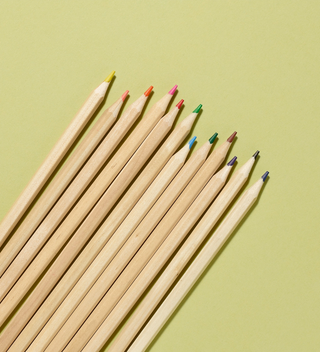 Close-up of the lined up eco-kids colored pencils