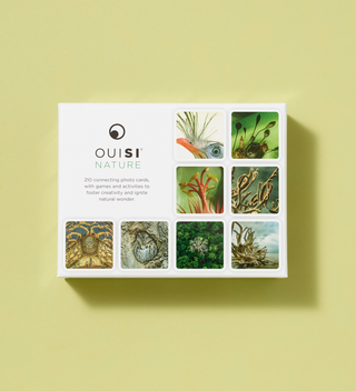 Box of OuiSi Nature photo card game with various nature images on a light green background