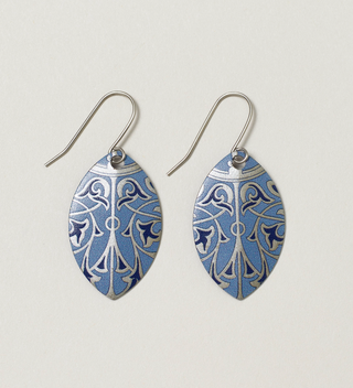 Blue and silver Central Park Conservancy earrings, inspired by the Minton tile ceilings at Bethesda Terrace.