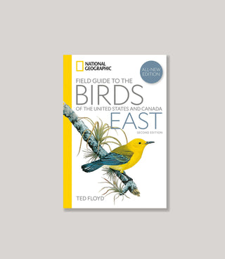 white book cover with title Field Guide to Birds of the United States and Canada EAST with an illustration of a yellow bird on a branch.