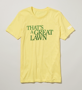 Yellow That's A Great Lawn t-shirt laying flat