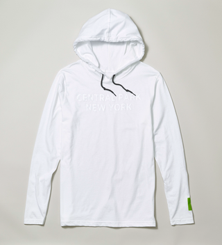 White "Central Park New York" hoodie with the Central Park Conservancy logo on the sleeve