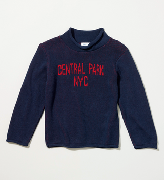 Navy sweater with "Central Park NYC" on it in red lettering
