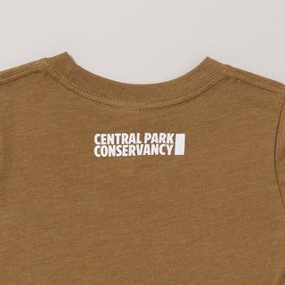 Warm heathered brown t-shirt with 'Central Park Conservancy' logo at the neck on a light gray background