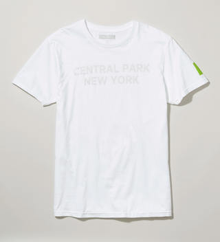 White "Central Park New York" t-shirt with the Central Park Conservancy Park mark on the left sleeve