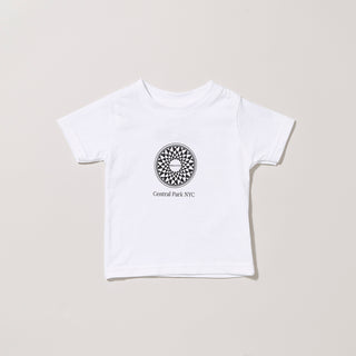 White t-shirt with a black geometric design and 'Central Park NYC' text on a light gray background