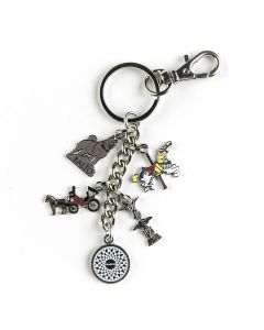 The silver-plated Central Park keychain has charms of a carousel horse, the Bethesda fountain, the Balto statue, a horse and carriage, and the Imagine mosaic. The keychain measures 3.5” in length and each charm is approx. 0.75” in size. Please note: this 