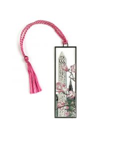 The Central Park Cleopatra's Needle bookmark is made from solid brass and electro-plated with a non-tarnishing silver finish. The string attached to it is light pink in color. Measures 1x3.5". Made in the USA.
