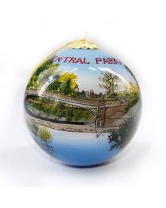 Each globular Bow Bridge glass ornament is painstakingly hand-painted from the inside.  Central Park, NYC is inscibed on the side. Each ornament is packaged in a gift box. Given the effort involved in creating these ornaments, no two pieces are ever ident