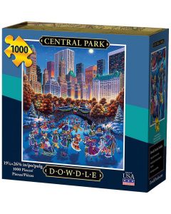 This 1,000 piece 19.25 X 26.63 inch Central Park Puzzle by Dowdle is of Wollman Rink in Central Park. Full color image insert with extra zip-lock baggie • Re-closable collectors box with sleeve • Made in America.