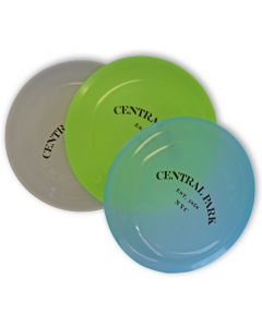 This frisbee reads "Central Park, NYC 1858" and changes color in the sun! The single disc comes in assorted colors. Made in the USA. Colors featured are grey, light green, and light blue. 