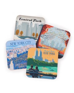 These Central Park themed coasters feature Anderson Design Group's illustrations. Made in the USA, they are heat and water-resistant, feature a deluxe cork-backing. Available in four designs. Dimensions: 3.75" x 3.75"