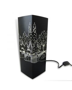 Available in two designs, Bow Bridge and Imagine Mosaic. Made of laser cut paper. Kit includes paper lamp shade, base, cord with type A plug with bulb socket and assembly instructions. Uses a E26/27 bulb (max 11 watts), not included. Measures 4"L x 4"W x 