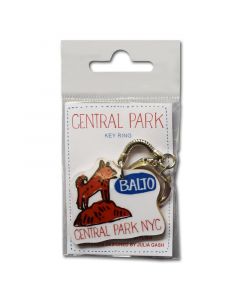 These sustainable wood key rings feature three of Central Park's attraction: the Balto dog statue, the Carousel, and Wollman Rink. The magnets measure 1.5x1.5" and feature black, white, red, and blue colors. 