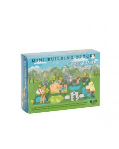 Central Park Mini Building Blocks with 688 pieces highlighting Belvedere Castle, Bethesda Fountain, Gapstow Bridge, and more. For Ages 7 and Up. ASSEMBLED SIZE: 7 7/8 x 4 1/4 x 2 1/2 inches; 200 x 120 x 64 mm