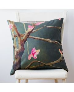 Featuring a Tree with Pink Flowers on Dark Grey on the cover, this reversible 18" square cotton linen throw pillow has a zipper closure. The pillow design is printed mirror image on both sides, for a beautiful kaleidoscope effect at the seams.