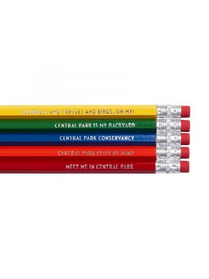 This set contains five multi-colored No. 2 wood pencils that were hot foil stamped with Central Park quotes that range from the humorous to the inspirational. Packaged in a sealed cellophane sleeve, this is a Central Park Conservancy exclusive.