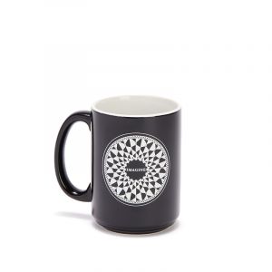 This black, 15-ounce ceramic mug features the “Imagine” mosaic design from the John Lennon memorial at Strawberry Fields. The reverse side has text of 