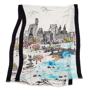 Central Park Seasons in Watercolor Wool Scarf - Limited Edition
