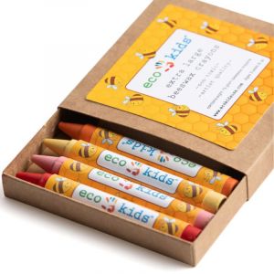 ECO-KIDS extra large beeswax crayons are carefully blended to glide on paper and provide a rich color and smooth texture. Safe and fun for children of all ages, these crayons come packaged in slider box container containing eight 15 gram crayons.